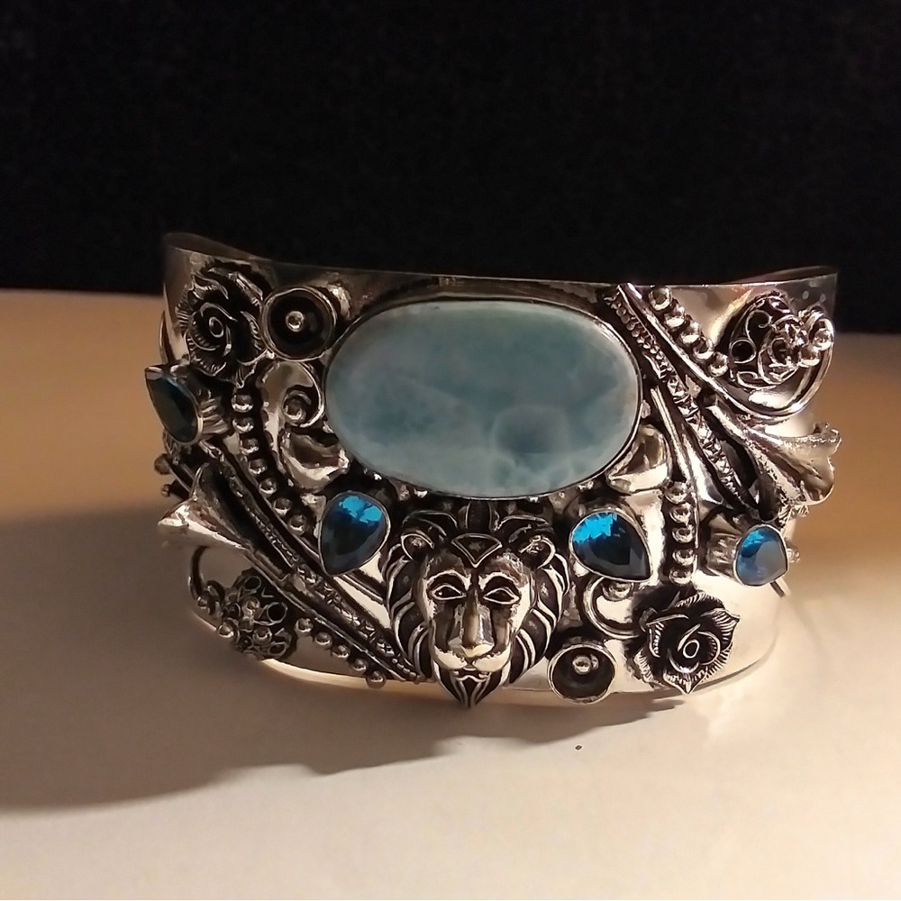 Larimar Blue Topaz 925 Sterling Silver Cuff Bracelet